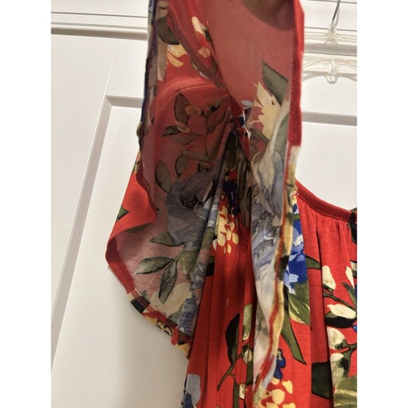 Jodifl Red Floral Off Shoulder  Size Small Maxi Dress Gathered Waist Split Joint - Picture 5 of 10